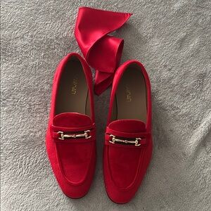 Red Loafers with Gold Accent